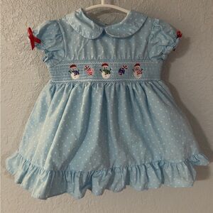 Goodlad Blue Polka Dot Smocked Winter Baby Dress with Matching Bloomers